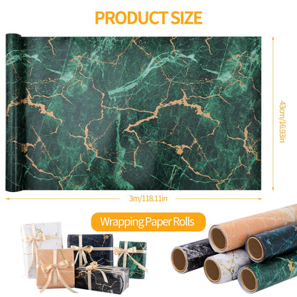 Woric 5-Roll Gift Wrap Set, 43cm x 3m Marble Gift Wrapping Paper Birthday Gift Wrap Roll with Gold Ribbon for Birthday Wedding Baby Shower (5 Designs)