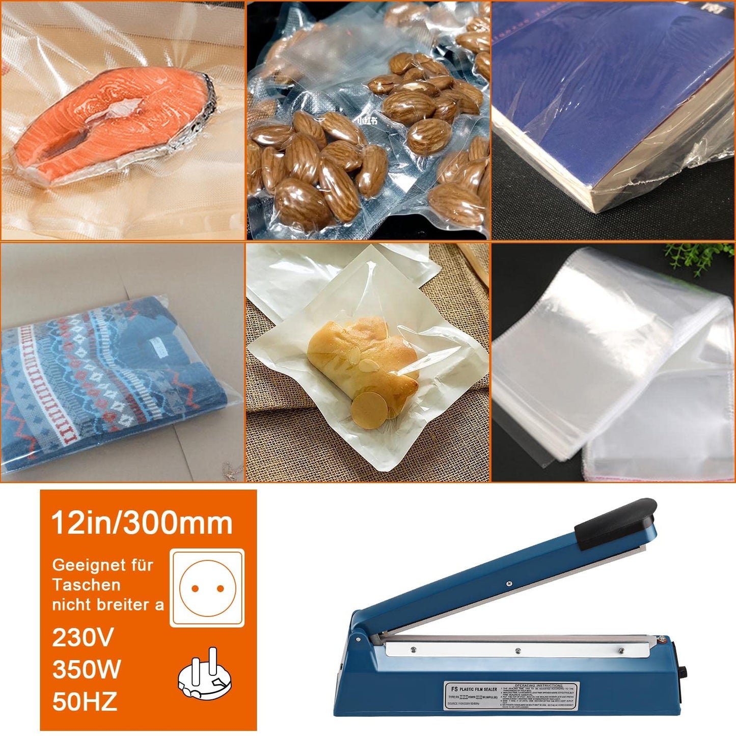 BALLSHOP Heat Sealer 300mm Impulse Sealing Machine Hand Pressure End Packing Machine Film Sealer Bar Sealer Film Welder for Thermoplastic Plastic Films