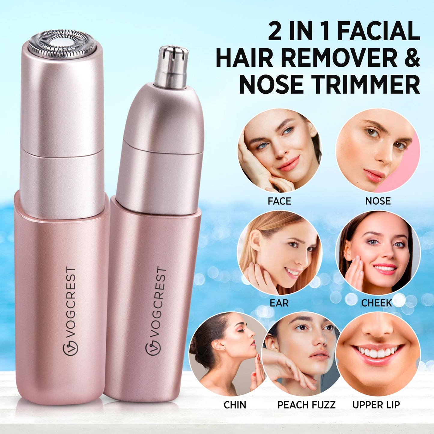 2-in-1 electric shaver for women: painless facial and nose hair trimmer - rechargeable for convenient hair removal on face, nose, ears.