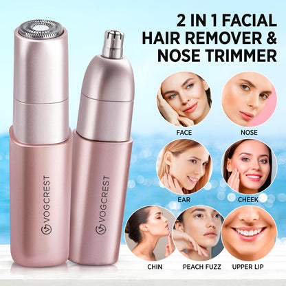2-in-1 electric shaver for women: painless facial and nose hair trimmer - rechargeable for convenient hair removal on face, nose, ears.