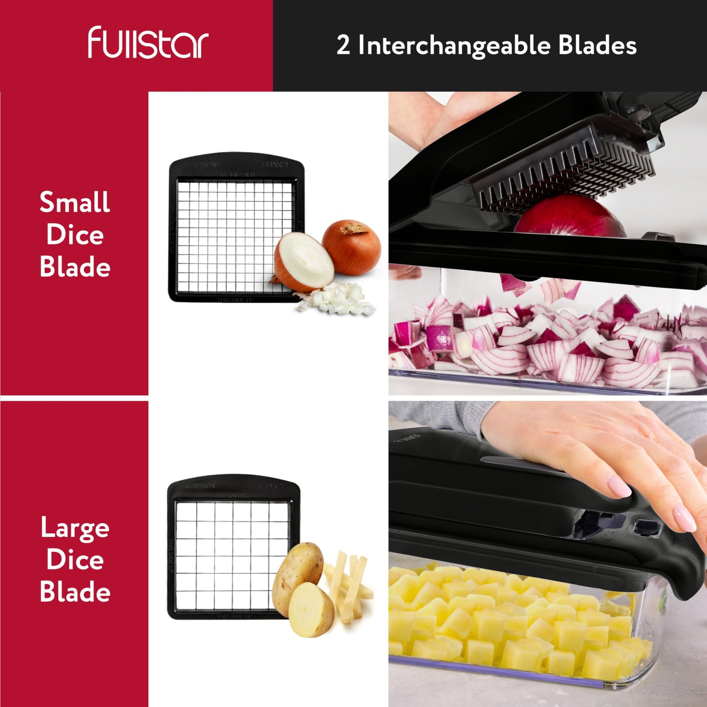 Vegetable slicer, spiralizer, vegetable grater - vegetable chopper, onion cutter, potato slicer, fruit slicer - Vegetable Chopper Cutter Dicer (2-in-1 - Black)