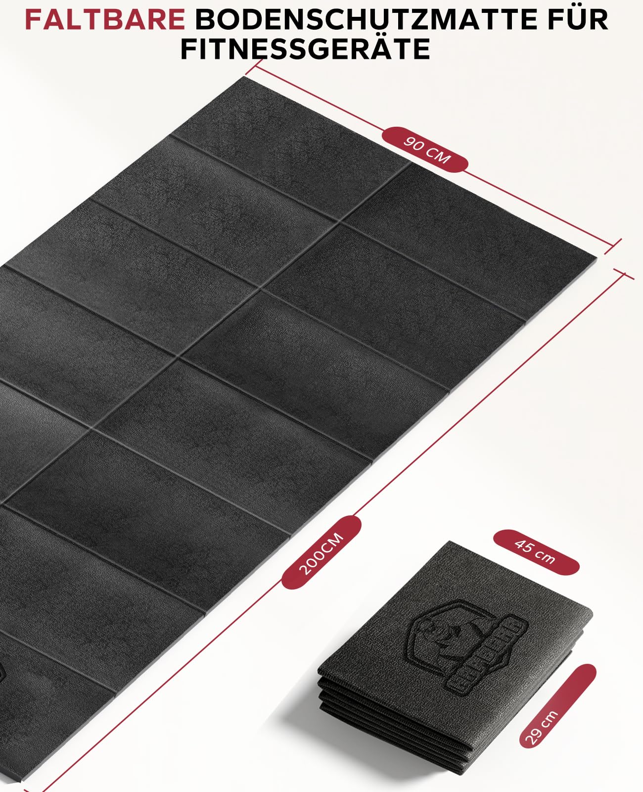 HAPBEAR Foldable Floor Protection Mat For Exercise Equipment- 200cmx90cmx5mm, High-Density PVC, Soundproof Fitness Mat for Treadmills, Elliptical Trainers, Stationary Bikes, Rollers