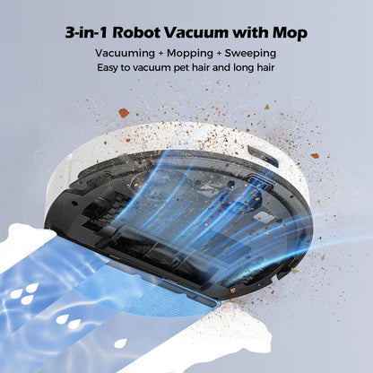 Lubluelu 3-in-1 robot vacuum with mopping function, 4500Pa suction power, laser navigation, anti-blocking technology, 150 min runtime, APP control, 24 No-Go zones (White)