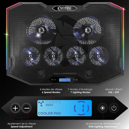 EMPIRE GAMING - Guardian S-C100 Laptop Cooler RGB Gamer - 6 Fans - LCD Controller - 5 Height Adjustments - Compatible for 12 to 17 Inches - Detachable Smartphone Holder, Air