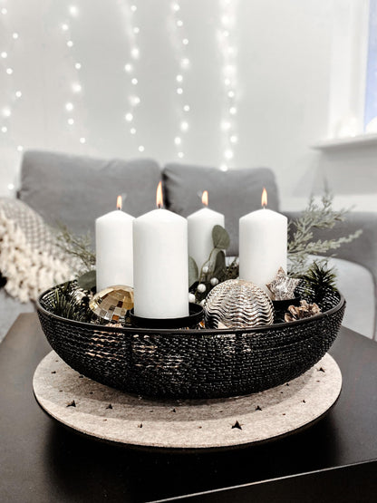 Kobolo decorative bowl candle holder Advent wreath wire - made of metal - black - for 4 candles - 38 cm