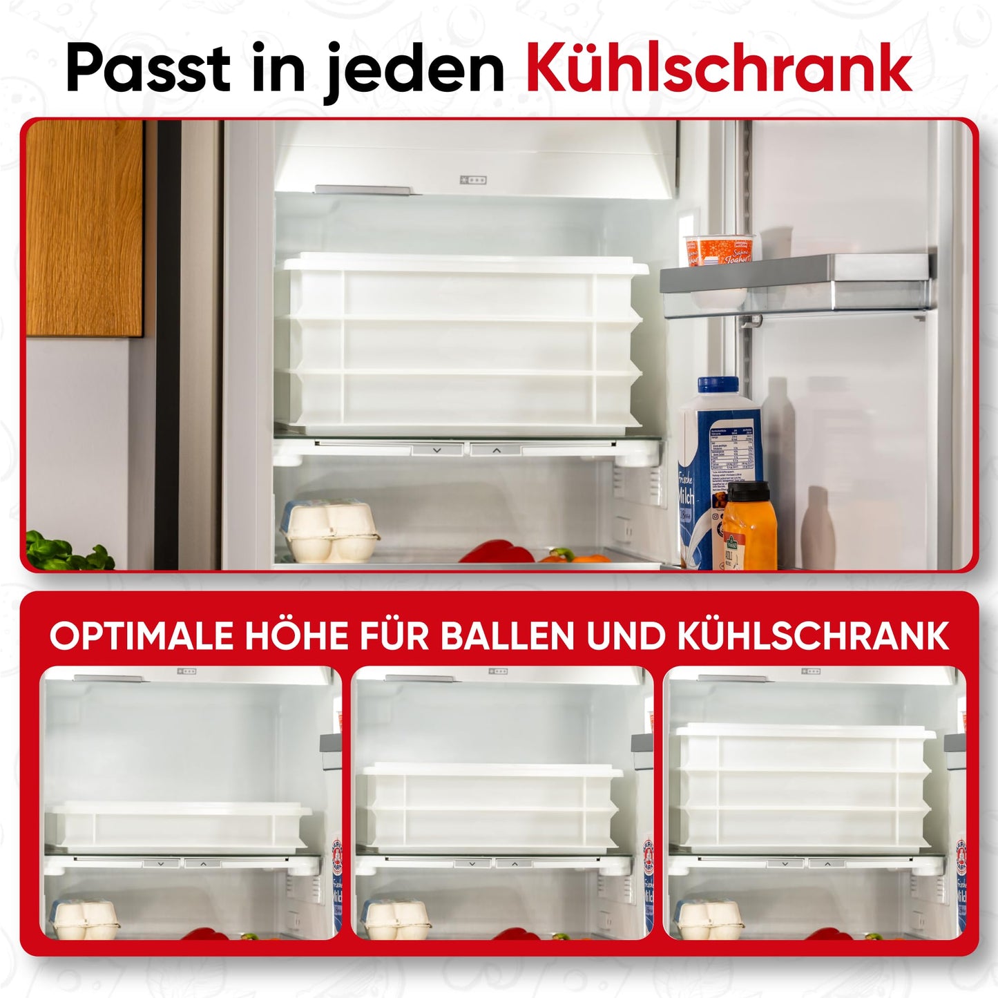 THE BOX FACTORY 2x Pizza Ball Box Gusto + 1 Lid, 40x30x7 cm | Proofing Box, Dough Tray for Pizza Dough. Dough box for 6 pizza balls, pizza dough container (2x Gusto Box + 1x Lid)