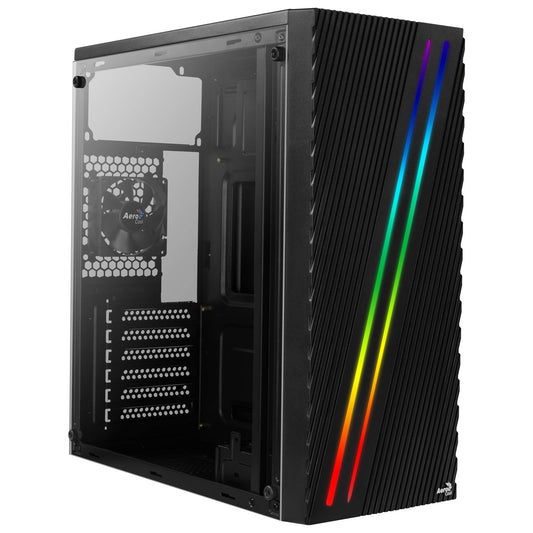 Aerocool Streak PC Gaming Case, Mid-Tower, ATX, RGB, 18 Lighting modes, Full Window, Ideal for First Time and Experienced gamers , Black