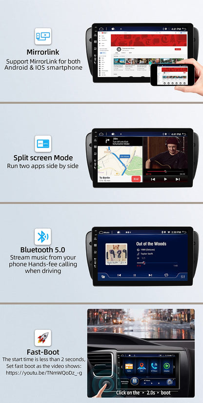JOYX Android 14 car radio fits Seat Ibiza 6J (2009-2014) - [4G+64G] - Built-in DSP/Carplay/Android Auto - Camera MIC FREE - 9 inch - With SWC 4G WiFi Bluetooth 5.0 DAB Fast-Boot 360-camera