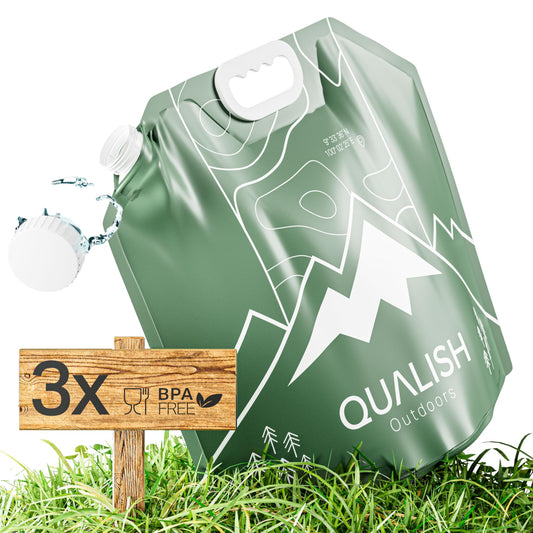 QUALISH® Foldable Water Jug - BPA-free & Food Safe - Convenient 3-piece set - 10L - With integrated aluminum layer - Foldable Water Jug for Camping Drinking Water Container