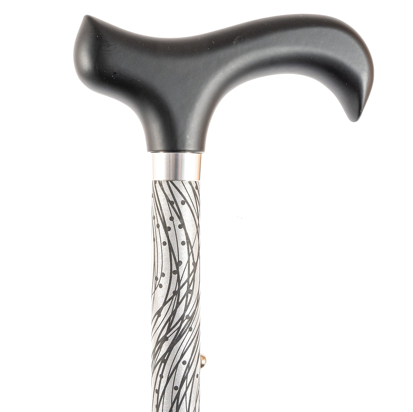 Ossenberg Reflective Aluminum Walking Cane with Derby Handle - Walking Stick for Men and Women - 10-level adjustable height - Hiking Pole for Nighttime - black/silver