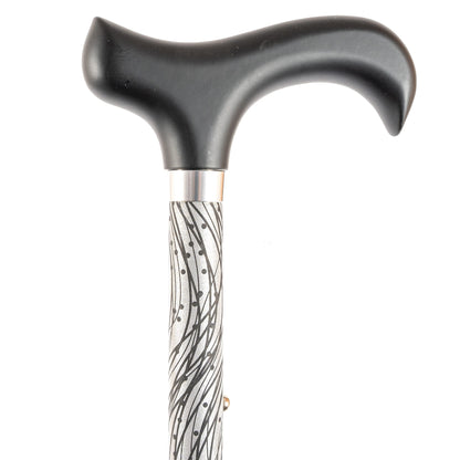 Ossenberg Reflective Aluminum Walking Cane with Derby Handle - Walking Stick for Men and Women - 10-level adjustable height - Hiking Pole for Nighttime - black/silver
