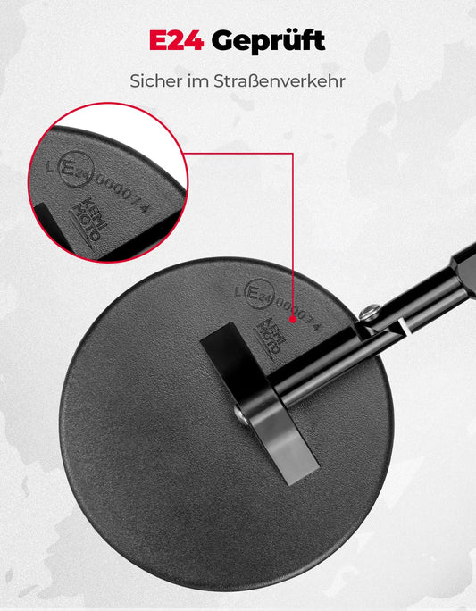 KEMIMOTO【2025 Upgraded】Motorcycle Mirrors, E24 Certified, 2 Pieces Handlebar Mirrors, with 2 Mirror Mounts, Round Handlebar End Mirrors, Compatible with Scooter, Bike, ATV, MT07, Z750, CB125R.