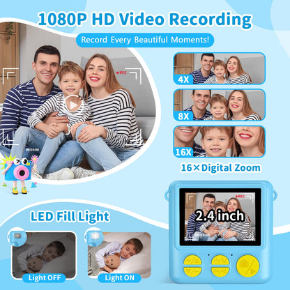 Children's camera instant camera, 2.4 inch 1080P screen instant camera for kids with 32GB card, 3 rolls of printing paper & colored pens, digital camera for kids toy, gift for children 3-12 years.