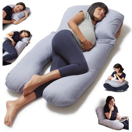 Niimo 4-in-1 U Pillow - Nursing Pillow, Pregnancy Pillow, Comfort Pillow & Side Sleeper Pillow with 100% Cotton Cover, Washable (Gray)