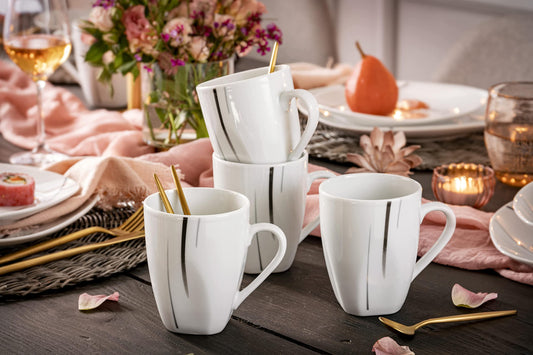 Singer | Bilgola Black Lines porcelain coffee mug set, 6-piece coffee mug set, Classic design in white with black lines, 250 ml | PREMIUM COLLECTION