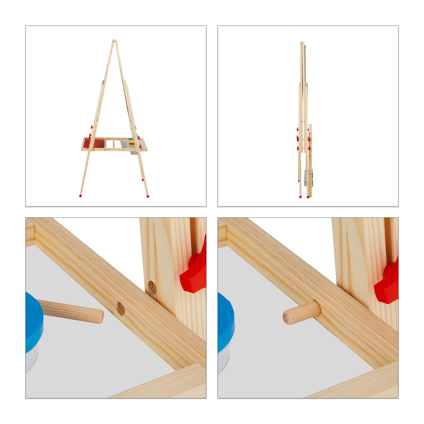 Relaxdays Kids Drawing Board, adjustable height & magnetic, Wood, Whiteboard & Chalkboard, 122-160 x 65 x 69 cm, Natural, Wood