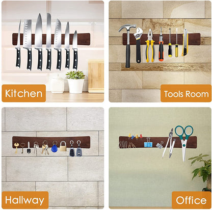 HOSHANHO Magnetic Knife Strip, Magnetic Knife Holder for Wall, Wooden Magnetic Knife Holder for Utensils and Tool Storage, 40cm/16in