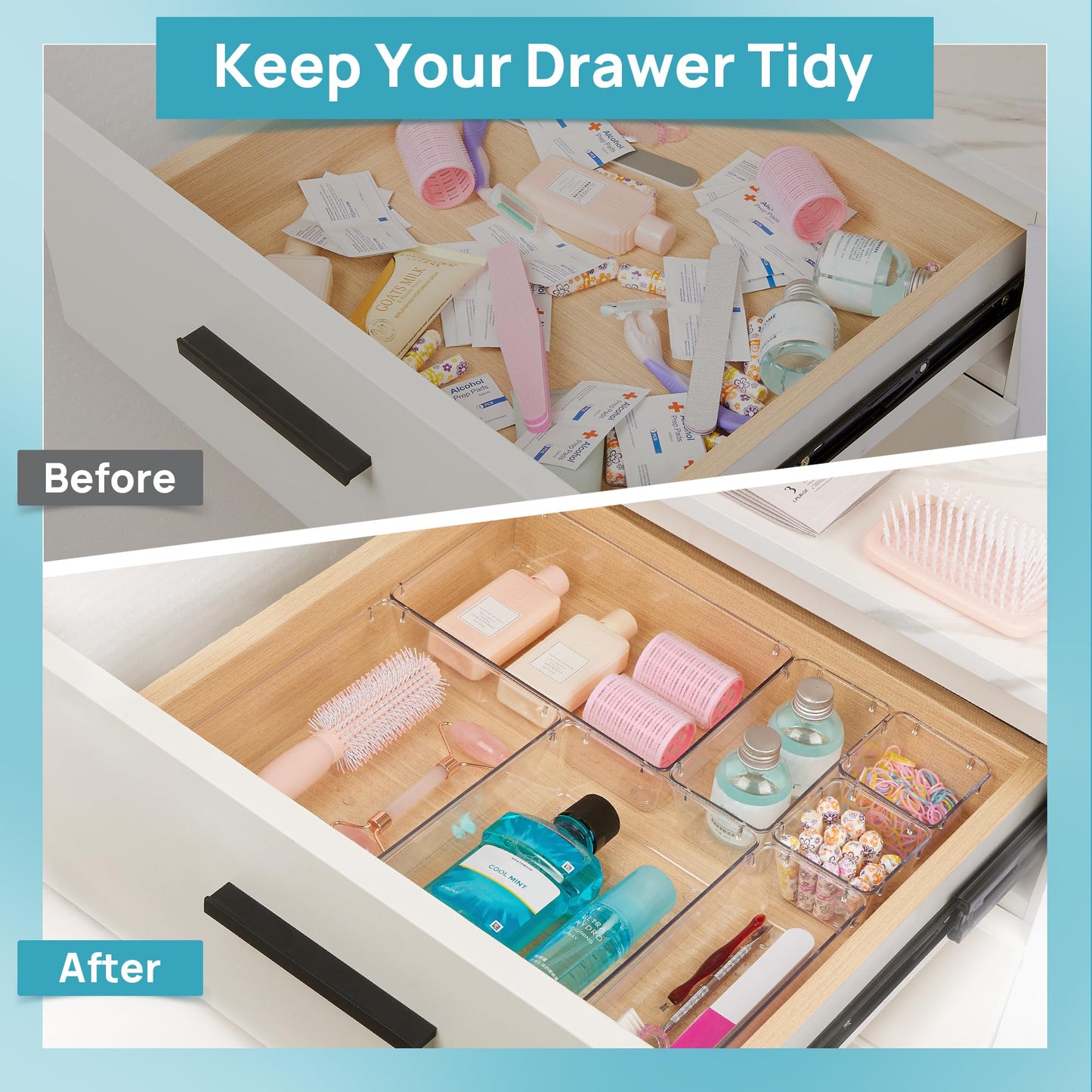 Vtopmart 9 Pieces Drawer Organizer with 4 Sizes, Vanity Organizer, Drawer Organizer, Organizer Trays for Kitchen, Jewelry, Bedroom, Office
