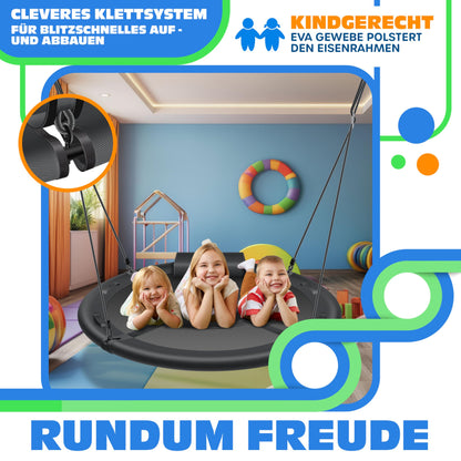 KESSER® Nest Swing Plate Swing Hanging Swing Round Swing Ø 120cm Swing Loadable up to 300kg with Cushion & 4 Handles Adjustable Children's Swing Indoor & Outdoor for Kids & Adults Charcoal Gray