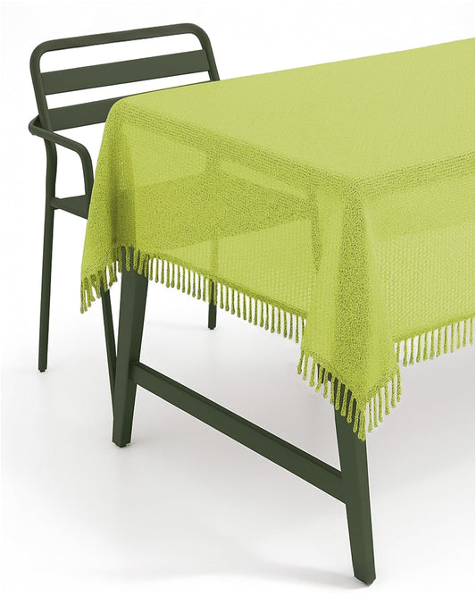 Textile garden tablecloth 160 x 220 cm oval Green with fringes weatherproof foam-backed non-slip