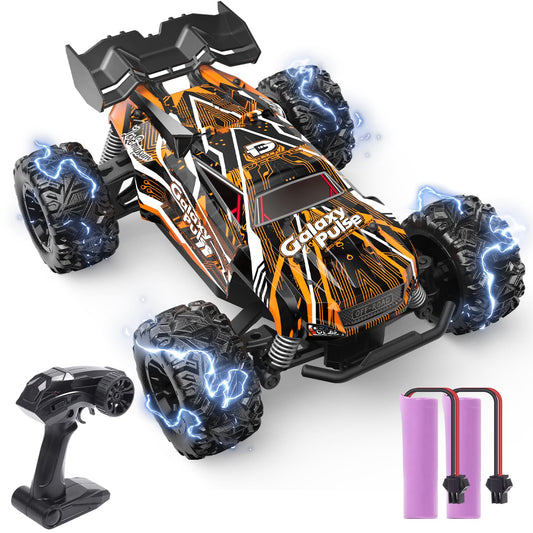 DEERC Remote Control Car, 2.4Ghz Glow RC Cars with 2 rechargeable batteries for 40 minutes of playtime, All Terrain Off-Road Monster Truck Toy for Boys Kids aged 8 and up.