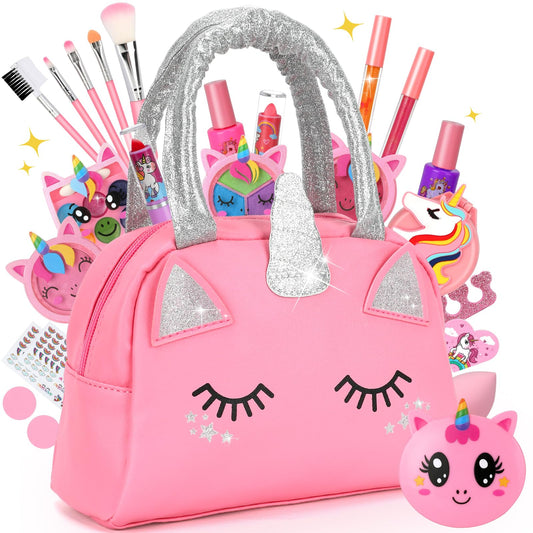 Aureyung Kids Makeup Set Girls Toy, Unicorn Makeup Case, Washable Kids Makeup Kit, Christmas Birthday Gifts for Girls 3 4 5 6 7 8 9 10 Years
