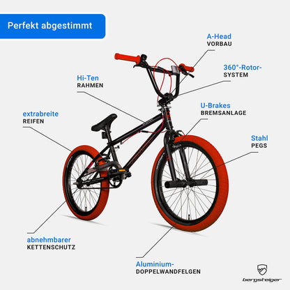 Climber Halifax 20 Inch BMX, Fatbike, 360° rotor system, freestyle, 2 steel pegs, chain guard, freewheel.