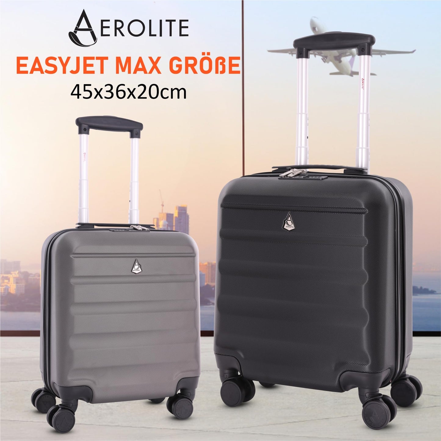 Aerolite 45x36x20cm easyJet Maximum Carry On ABS Lightweight Hard Shell Cabin Trolley Underseat Trolley Boarding Luggage 45x36x20 with 4 Wheels and TSA-Approved Lock (Charcoal Grey)