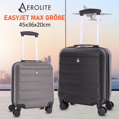 Aerolite 45x36x20cm easyJet Maximum Carry On ABS Lightweight Hard Shell Cabin Trolley Underseat Trolley Boarding Luggage 45x36x20 with 4 Wheels and TSA-Approved Lock (Charcoal Grey)