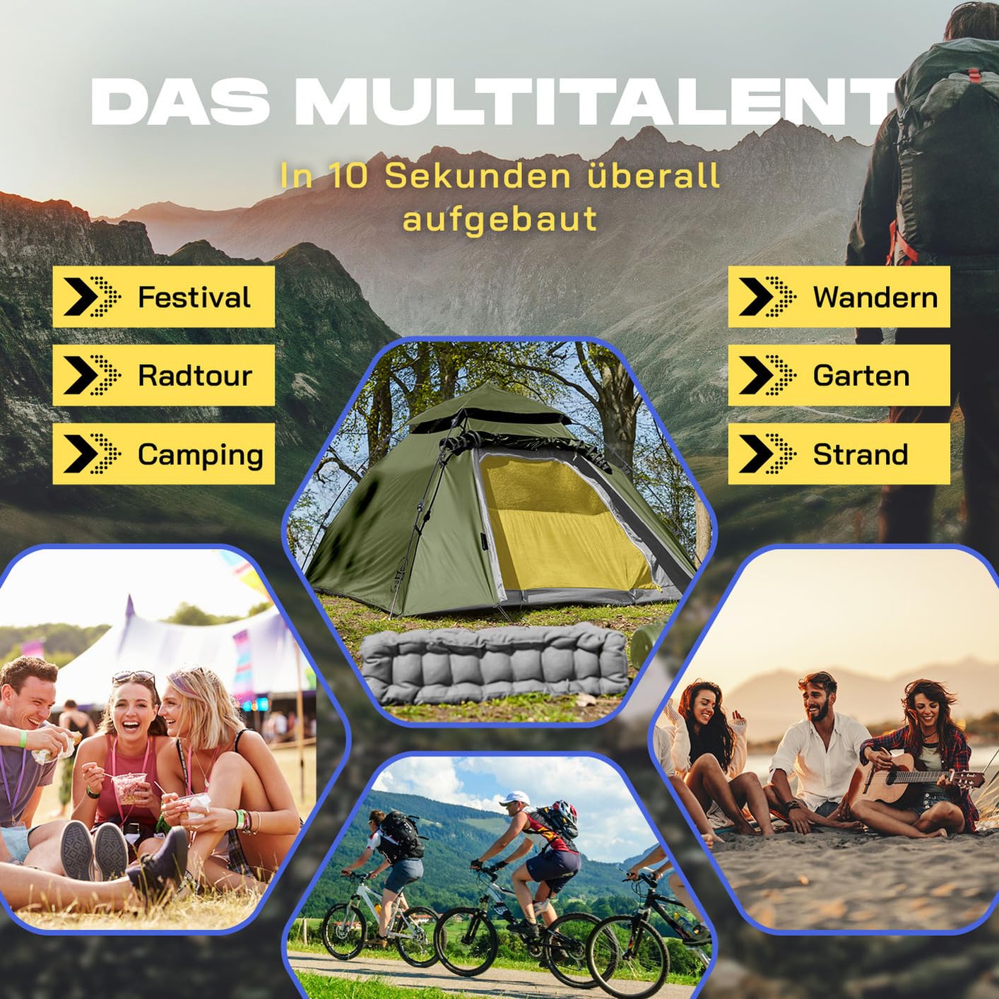 Lumaland Pop Up Camping Tent | 2-3 Person Dome Tent 215 x 195 x 120 cm | 4 Season Igloo Tent | Outdoor Trekking & Festival Pop-Up Tent | Lightweight, Waterproof & Durable [Green]