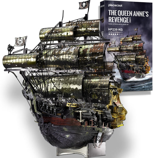 Piececool 3D Metal Puzzle Pirate Ship Queen Anne's Revenge, 3D Metal Puzzle Sailboat Ship Set, Model Ship for 340 stainless steel, Birthday Gift, Model Building Kit for Adults, 439 Pieces