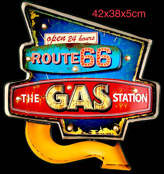 DeiliHiiri Route 66 LED sign Retro style wall decor accessory for home 50s house decoration Vintage metal craft lightbox for garage décor.
