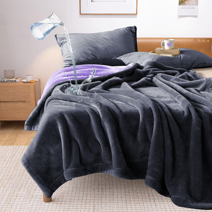 YISURE waterproof blanket Grey 200x150 cm for adults, Washable Grey and Purple Blankets for Sofa Couples Intimacy, Queen Size Reversible Leak-Proof Protective Cover Couch-Bed Cover