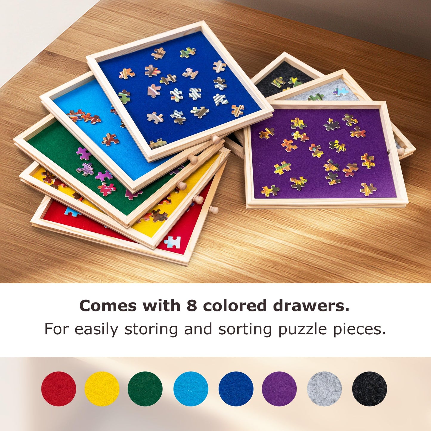 Tektalk folding puzzle board for up to 2000 puzzle pieces, with 8 sorting trays/drawers, puzzle table with lid, suitable for 2000, 1500, 1000, 500 puzzle pieces.