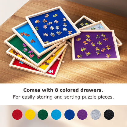 Tektalk folding puzzle board for up to 2000 puzzle pieces, with 8 sorting trays/drawers, puzzle table with lid, suitable for 2000, 1500, 1000, 500 puzzle pieces.