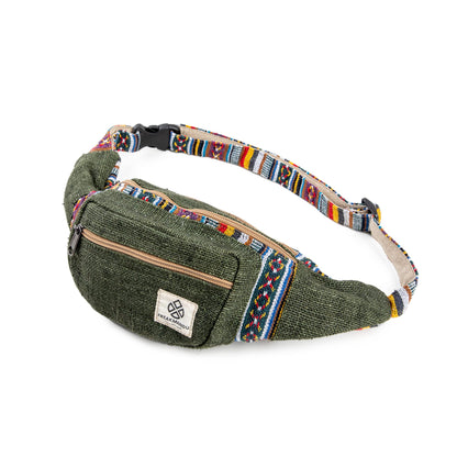 Freakmandu Unisex Hemp Fanny Pack - Boho Hippie Style, Handmade Hip Bag for Hiking, Running, Jogging, Men and Women, Safari.