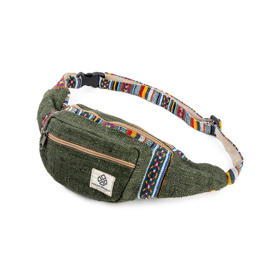 Freakmandu Unisex Hemp Fanny Pack - Boho Hippie Style, Handmade Hip Bag for Hiking, Running, Jogging, Men and Women, Safari.