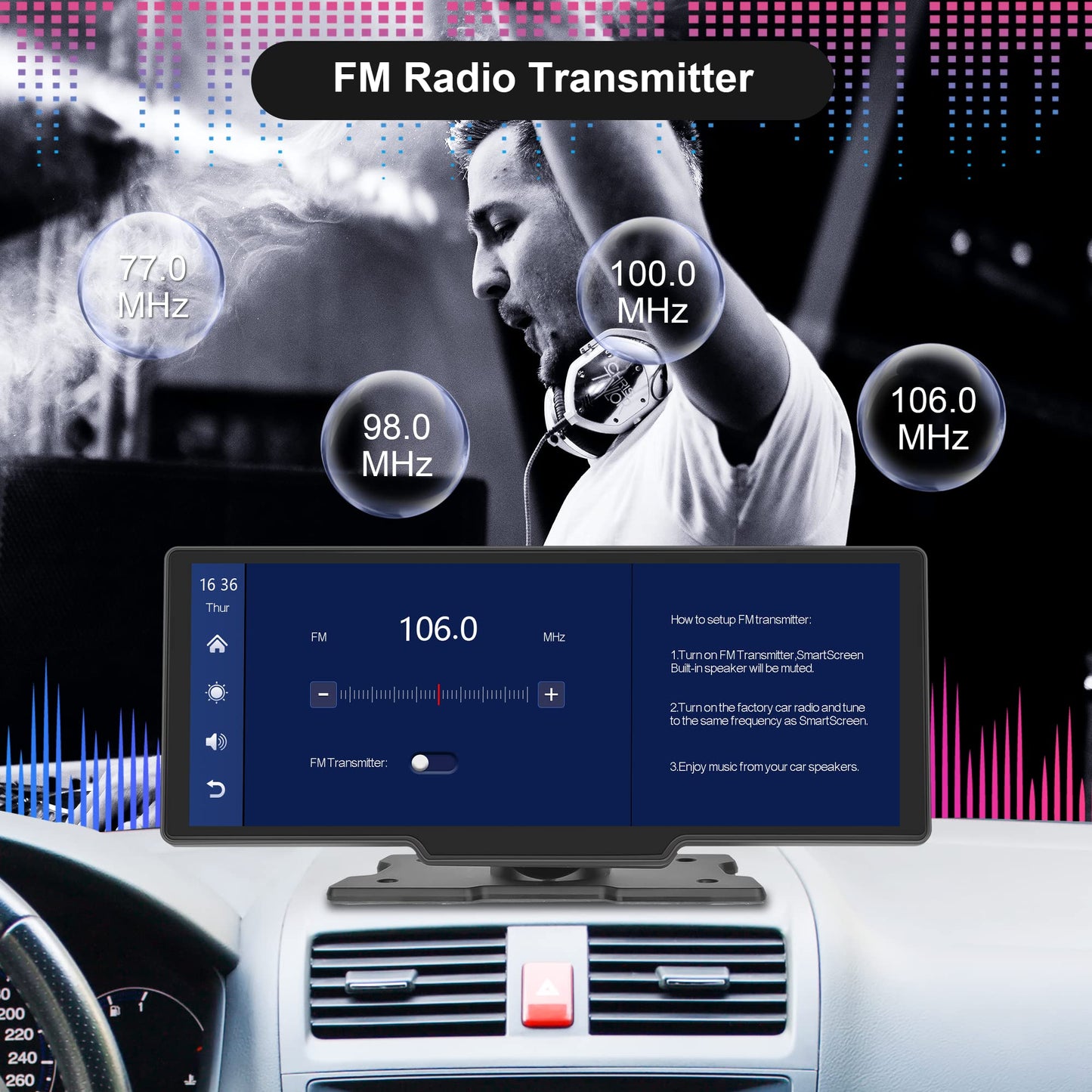 Wireless Apple Carplay Android Auto Portable Car Radio with Rearview Camera 64G TF Card, 10.26-inch Touchscreen Portable Car Radio with Airplay/Android Cast/Dual Bluetooth/FM Transmitter/Voice Control/AUX.
