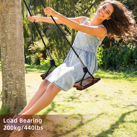 PELLOR wooden swing seat, anti-corrosive swing made from carbonized beech wood with reinforced buckle for indoor and outdoor use, for kids and adults, maximum weight capacity 200 kg.