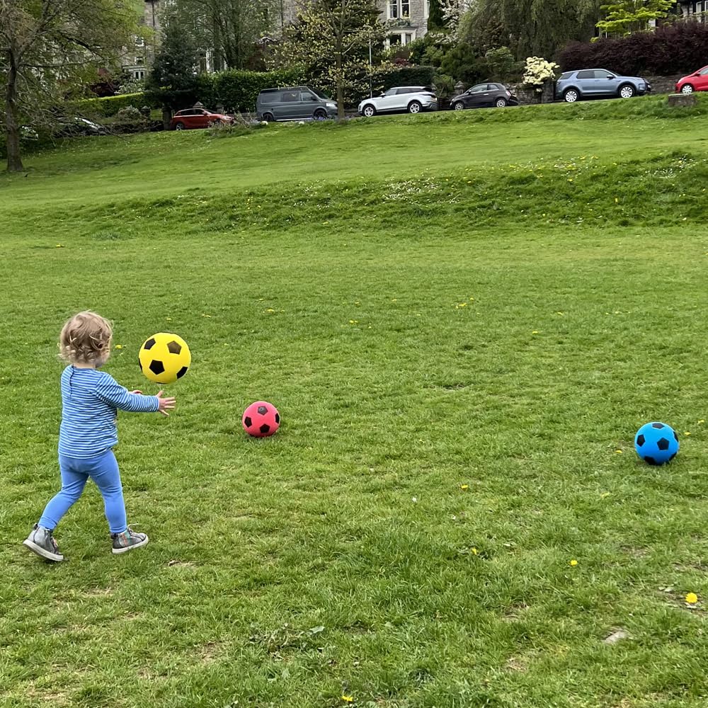 Fun sport foam soccer balls 3-pack | Soft foam soccer balls for indoor & outdoor | Lightweight, durable & safe | Perfect for kids, teens & adults | 19.4 cm (Red, Blue & Yellow)