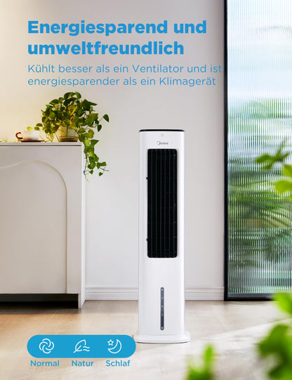 Midea 4-in-1 Portable Air Conditioner without Exhaust Hose | Tower Fan with Water Cooling & Humidifier | Mobile Air Cooler with 5L Water Tank, 355m³/h Airflow, Ionization, Remote Control (55W, White)