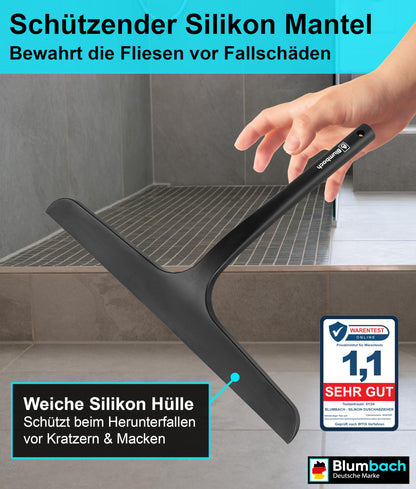 BLUMBACH® Shower Squeegee black, squeegee shower with holder 28 cm wide, window squeegee silicone with stainless steel core, shower squeegee wiper, shower wall squeegee, shower squeegee, glass squeegee.
