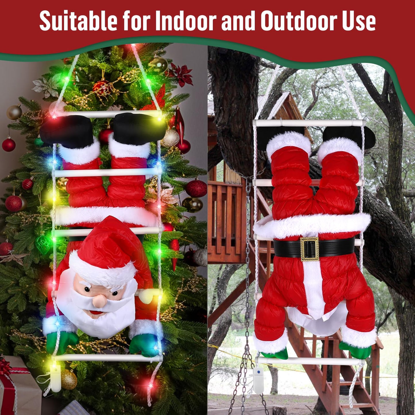 Climbing Santa Claus, Aceshop 34" Hanging Christmas Santa Decorations with LED light Christmas Ornaments Filled Plush Santa Claus Doll Gift for Christmas Decoration