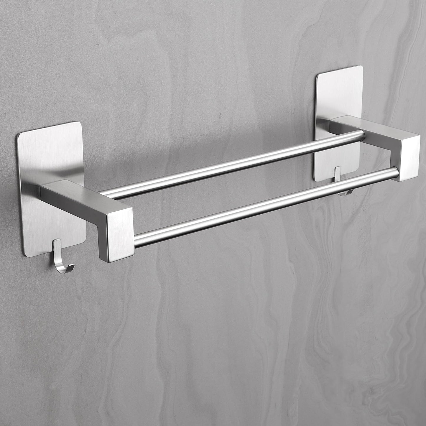 ALOCEO 44CM towel holder without drilling, made of SUS304 stainless steel. Double adhesive towel rack for bathroom, kitchen, shower wall. Silver color.