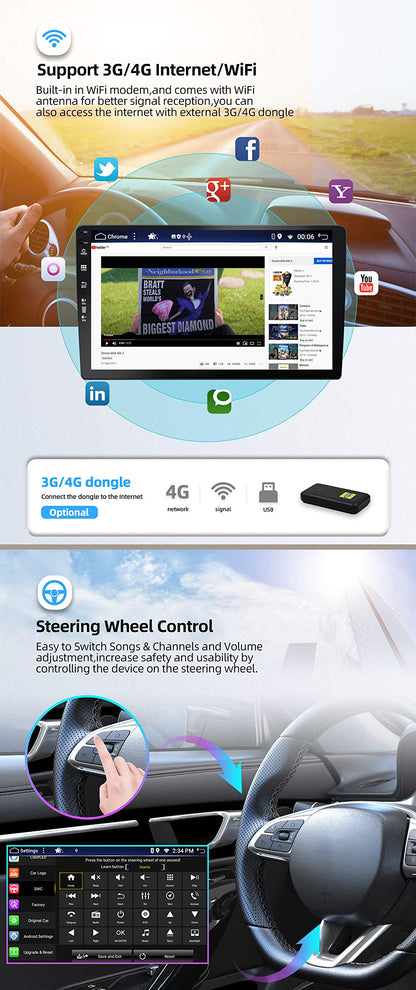JOYX Android 10 car radio fits Suzuki Swift (2005-2016) - [4G+64G] - Built-in DSP/Carplay/Android Auto - Camera MIC FREE - 10.1 inch - With SWC 4G WiFi Bluetooth 5.0 DAB 360 camera Fast-Boot