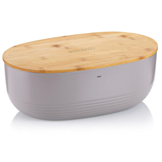 kela Bread Box grey with ventilation holes in bamboo lid 37.5x23x14cm, plastic bread bin, NAMUR, bread storage box