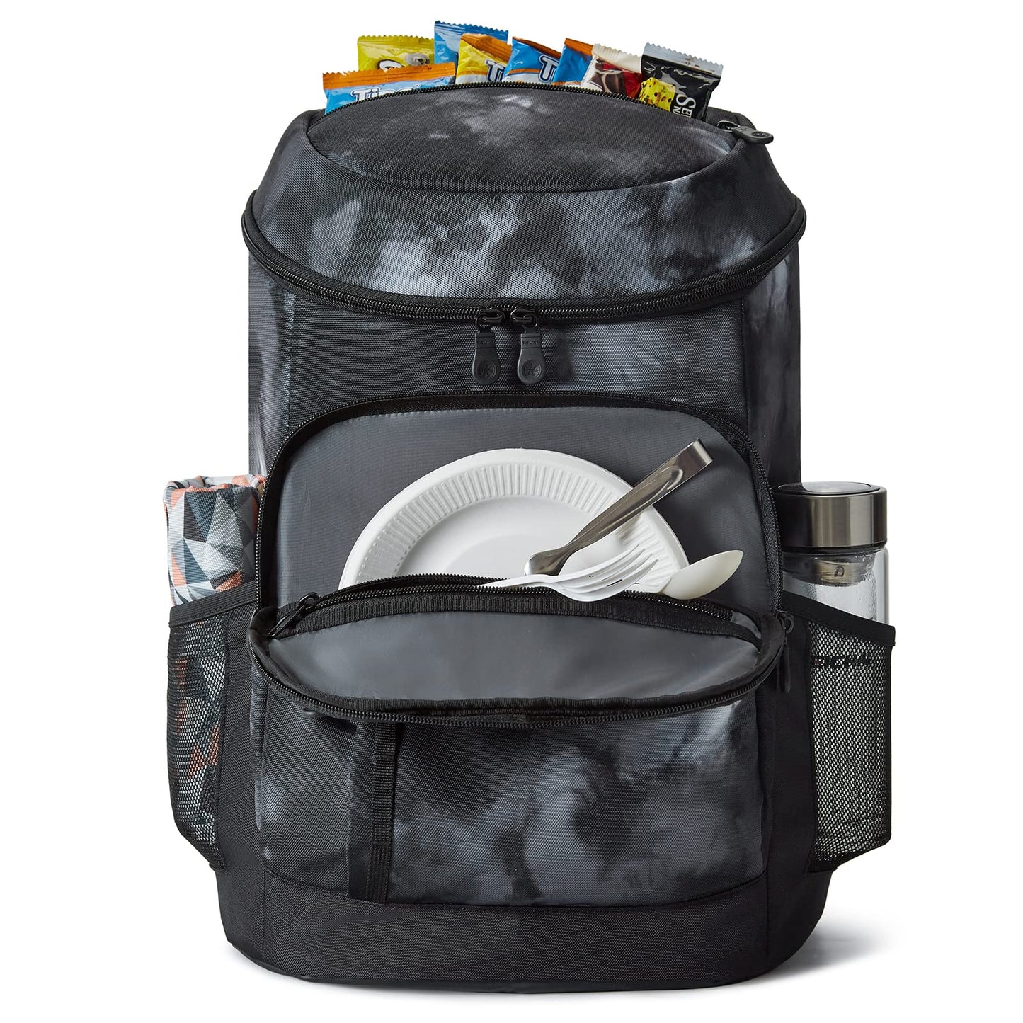 TOURIT Cooler Backpack Lightweight Backpack 28L with Bottle Opener Holds 30 Cans Tie Dye Black