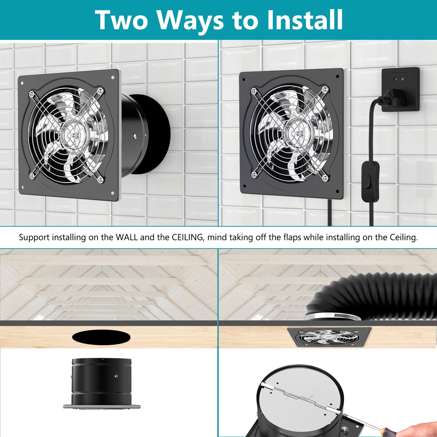 HG Power 200mm Exhaust Fan 980m³/h Bathroom Fan Quiet with Backdraft Damper Powerful Wall Fan with EU Plug for Kitchen Bathroom Garage Basement, Black