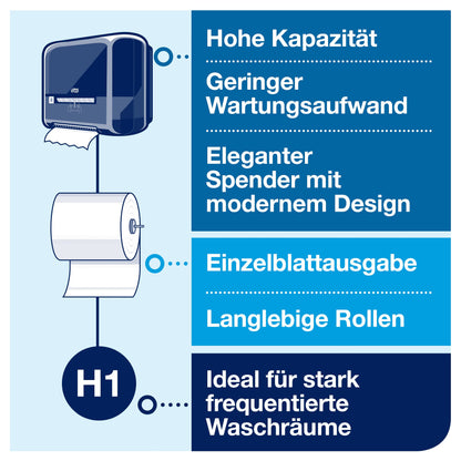 Tork Matic Soft Roll Towel Premium 290016 - H1 Premium hand towel rolls for towel dispensers, high absorbency, strong, 2-ply, white - 6 paper rolls x 100m