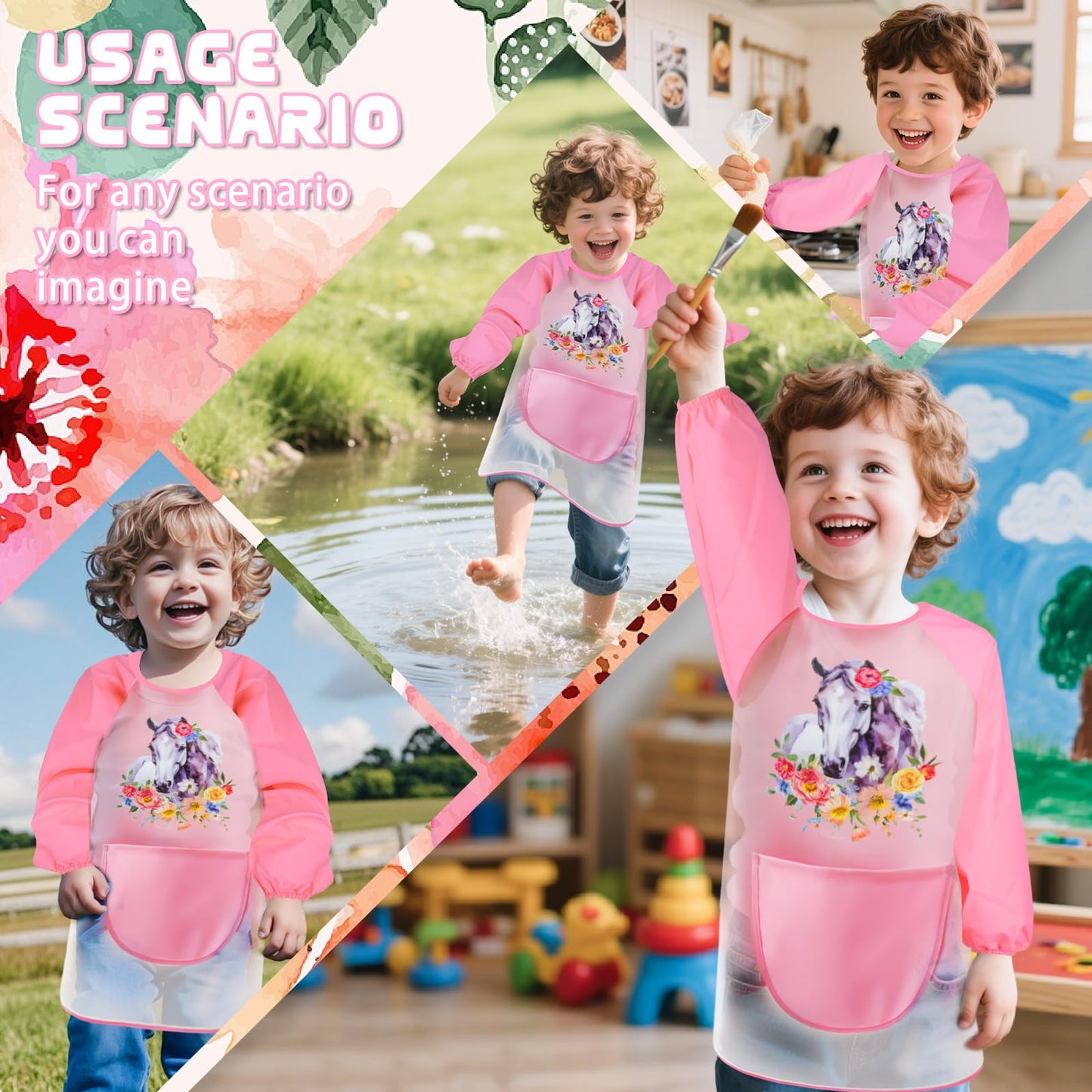Tutukyle Kids Apron - Waterproof Art Smock for 1st Grade School, Children's Apron for ages 6 and up, Kids Apron with Pockets, Painter's Smock for Crafting, Painting, Cooking.